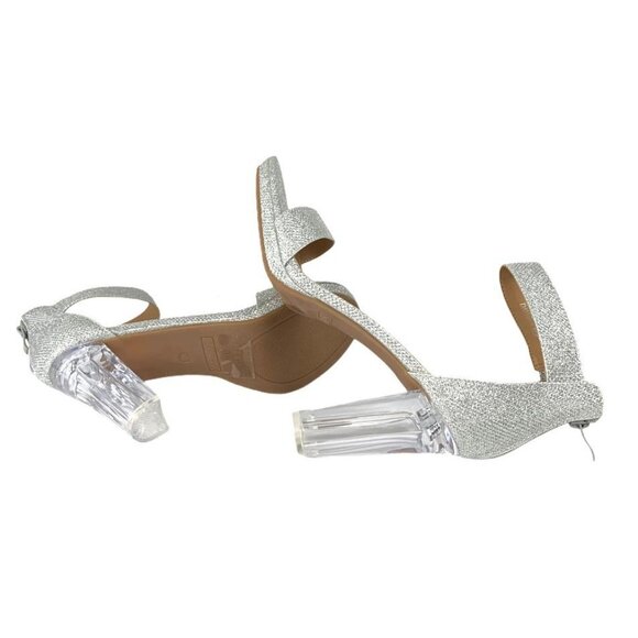 Top Moda Women's Glitter Silver Block Heel Sandals Size 10 Ankle Strap - Picture 8 of 9